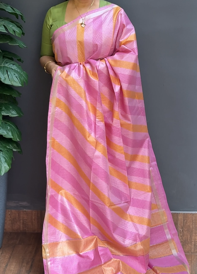 1723SR04 | Multicolor Soft Semi Tussar Saree W/ Full Body Lehariya Design W/ Border & Pallu