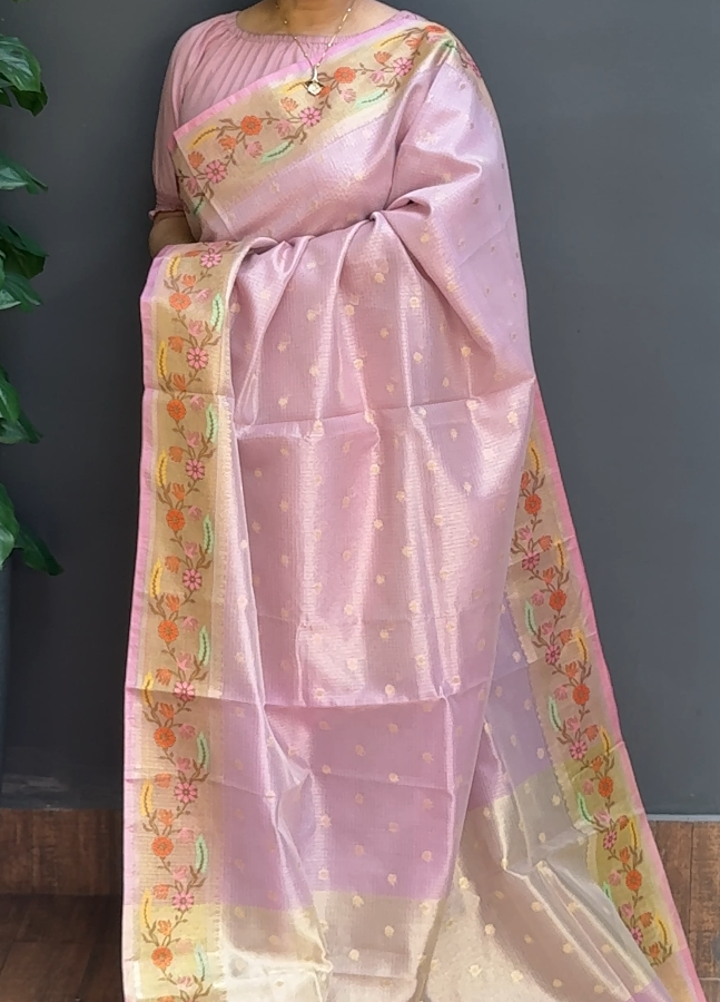 1344SR02 | Lavender Soft Silky Cotta Saree W/ Full Body Banarasi Woven Butti Work W/Jamdhani Woven Border & Pallu
