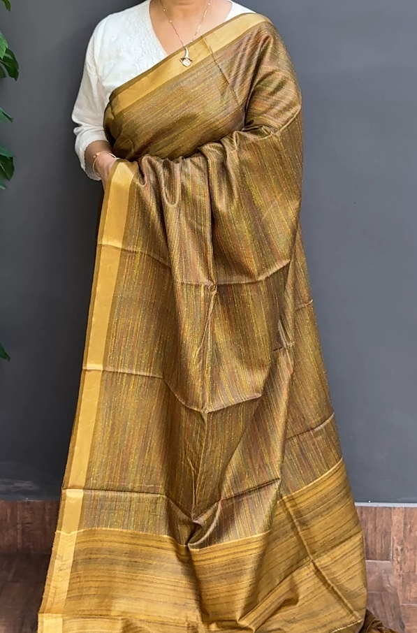 1749SR02 | Deepest Mehandi Green Pure Tussar Jute Silk Saree W/ Full Body Multicolor Jute Thread Woven Pattern W/ Border & Pallu