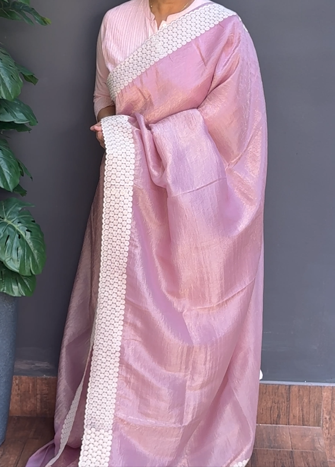 1782SR16 | Lavender Soft Crushed Silk Saree W/Full Body Geometrical Thread Embroidery Work W/ Border & Pallu