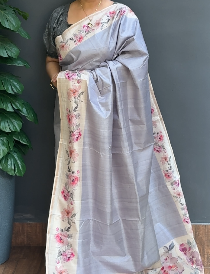 1786SR09 | Lavender Semi Silk Saree W/ Full Body Floral Design W/ Border & Pallu