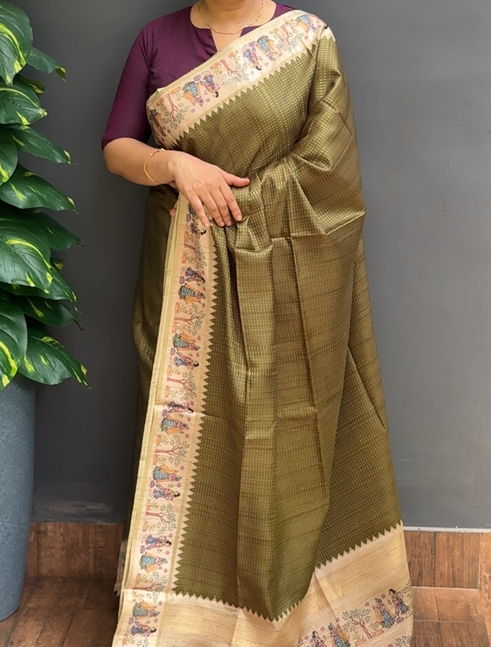 1973SR02 | Dark Mehandi Green Soft Semi Silk Saree W/ Full Body Zari Woven Pattern W/ Border & Pallu