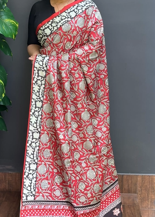 2016SR03 | Multicolor Soft Semi Silk Saree W/ Full Body Ajrakh Design W/ Border & Pallu