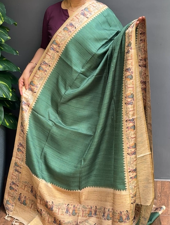 1973SR04 | Rama Green Soft Semi Silk Saree W/ Full Body Zari Woven Pattern W/ Border & Pallu