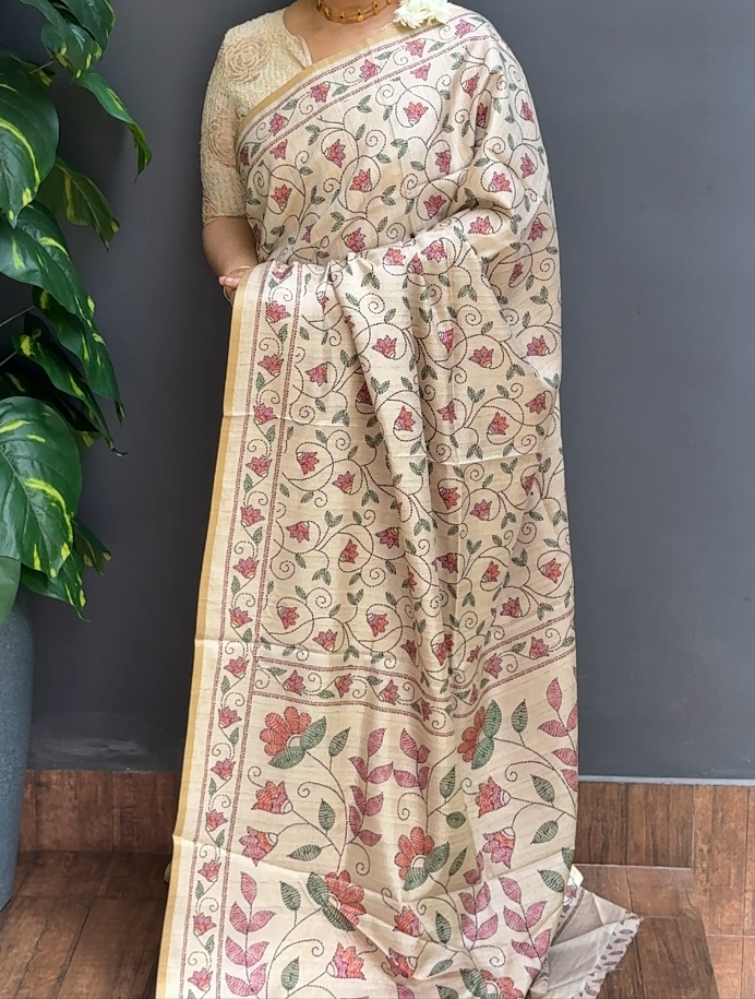 2050SR10 | Chikku Soft Semi Silk Saree W/ Full Body Kalamkari Digital Print W/ Border & Pallu