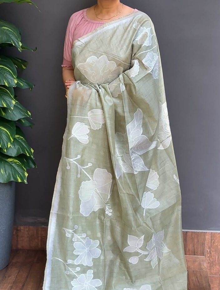 2038SR02 | Metalic Green Silk Blended Chanderi Saree W/ Full Body Jamdhani Woven Design W/ Border & Pallu