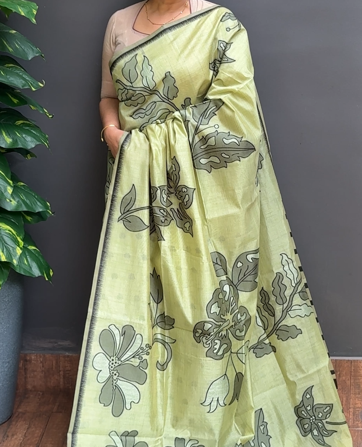2042SR03 | Pista Green Soft Chanderi Saree W/ Full Body Jamdhani Woven Design W/ Border & Pallu