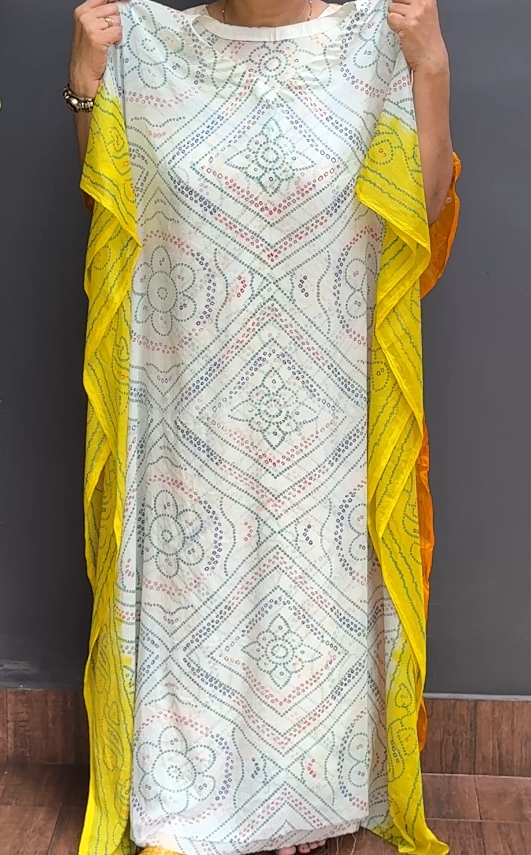 2019SR15 | Georgette Multicolor Bandhani Semi Stitched Kaftan