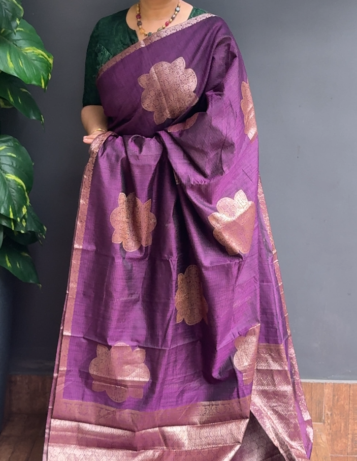 2078SR03 | Jamun Shade Chanderi Silk Saree W/ Full Body Zari Woven Motifs W/ Border & Brocade Pallu