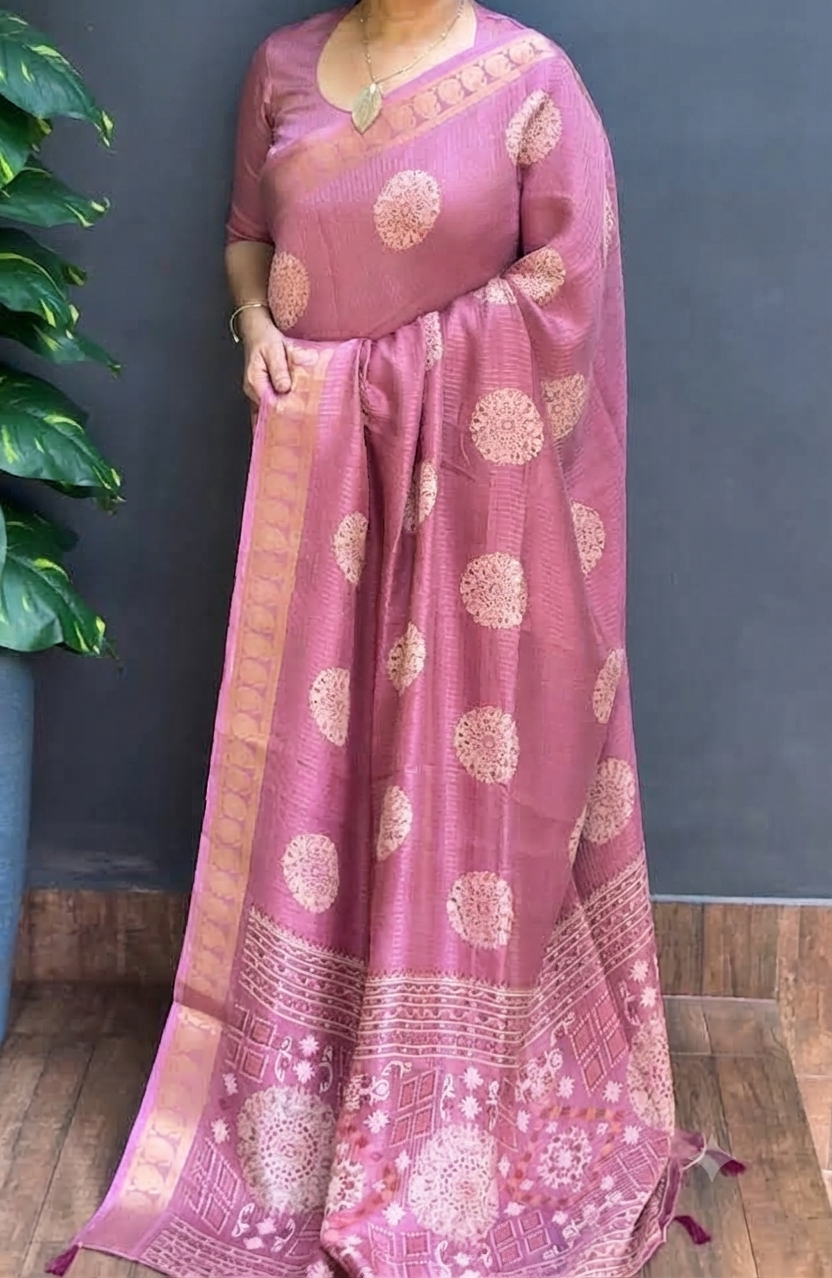 2159SR02 | Onion Pink Blended Mauve Semi Silk Saree W/ Full Body Zari Woven Checkered Pattern W/ Border & Pallu