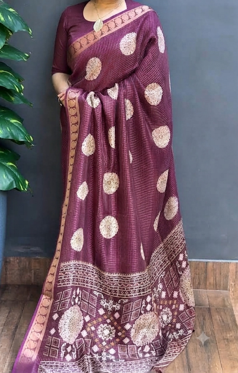 2159SR04 | Multicolor Semi Silk Saree W/ Full Body Zari Woven Checkered Pattern W/ Border & Pallu