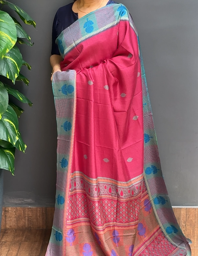2126SR08 | Mauve Soft Semi Silk Saree W/ Full Body Floral Design W/ Border & Pallu