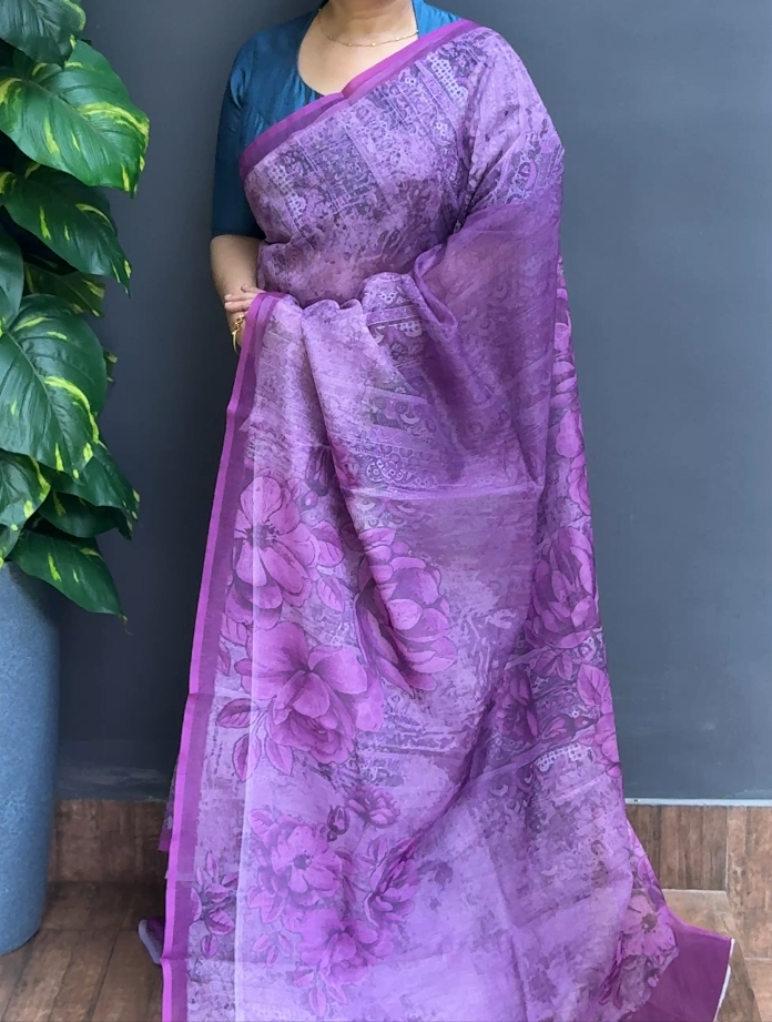 2113SR09 | Multicolor Super-Net Cotta Saree W/ Full Body Paisely Design-Geometrical Pattern W/ Border & Pallu