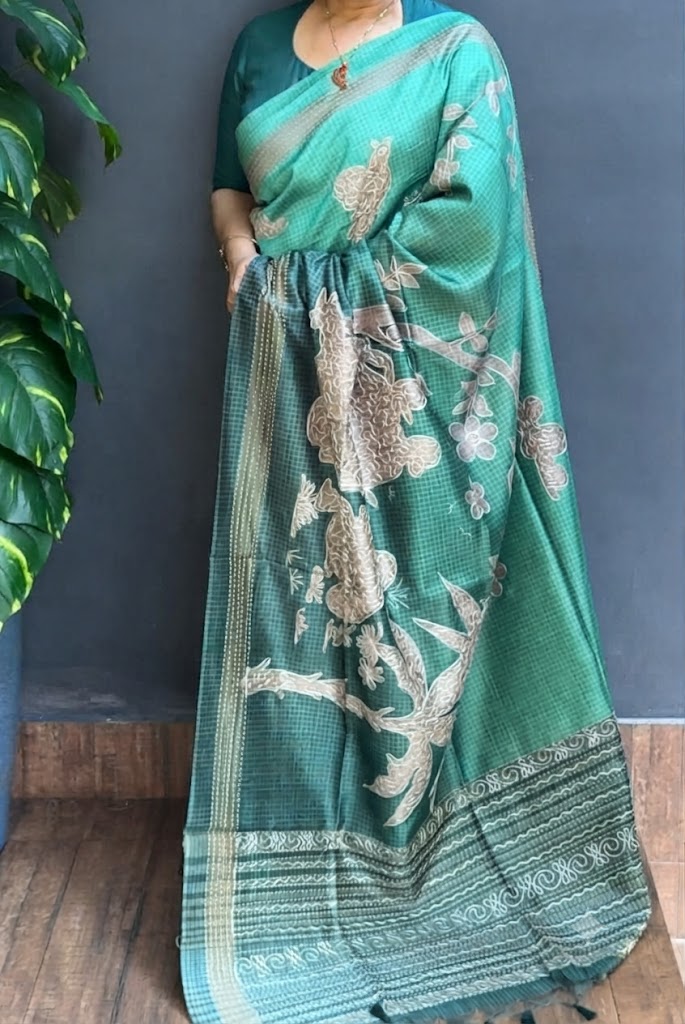 2193SR04 | Multicolor Soft Semi Silk Saree W/ Full Body Aari Work-Kantha Stitch Border & Pallu