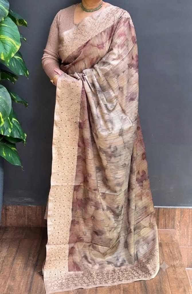 2172SR05 | Multicolor Soft Semi Silk Saree W/ Full Body Floral Design W/ Cutwork Border & Pallu