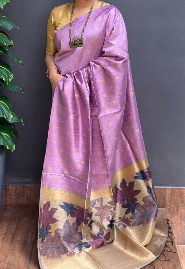 2227SR07 | Lailac Blended Lavender Soft Semi Banarasi Silk Saree W/ Full Body Zari Woven Motifs W/ Pallu