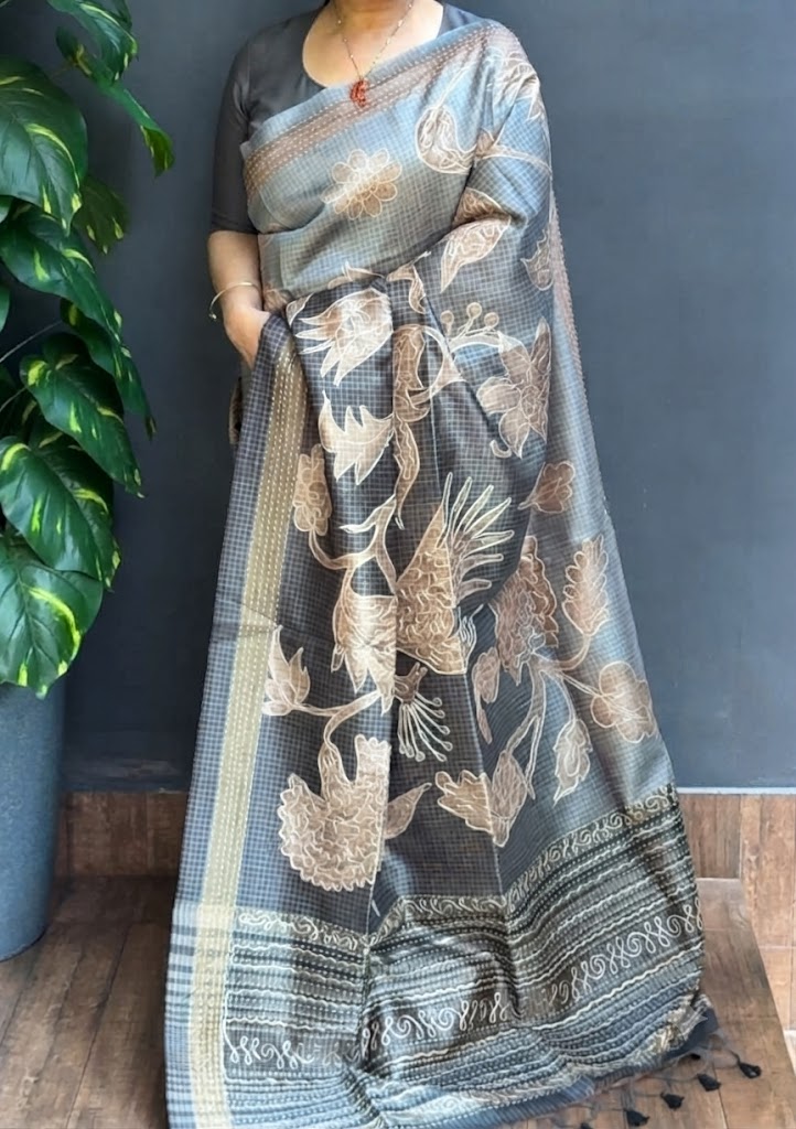 2193SR07 | Multicolor Soft Semi Silk Saree W/ Full Body Aari Work-Kantha Stitch Border & Pallu