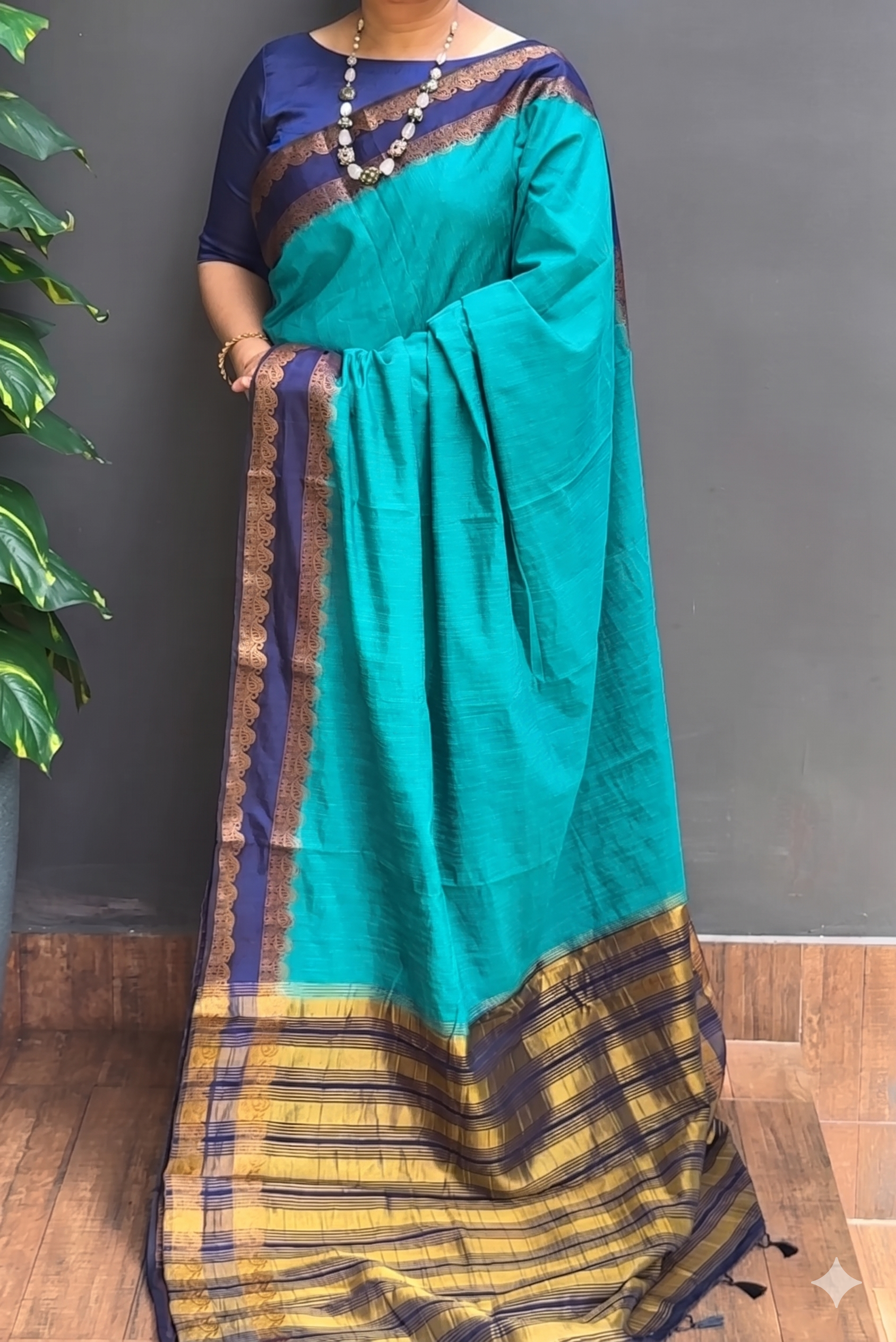 2219SR19 SPL | Kingfisher Blue Soft Semi Banarasi Silk Saree W/ Bentex Border & Pallu